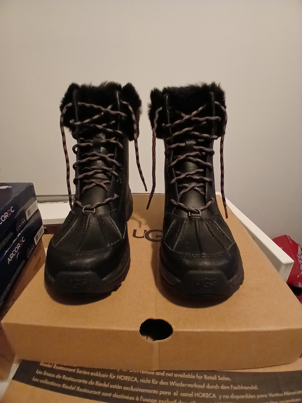 UGG Black Lace-Up Shearling Winter Boots